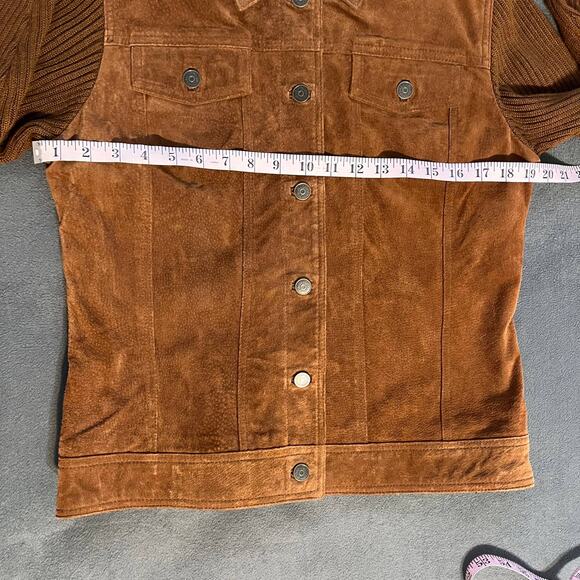 VTG Relativity Suede Leather Jacket Womens Medium Brown Knit Sleeve Boho Western - Picture 8 of 9